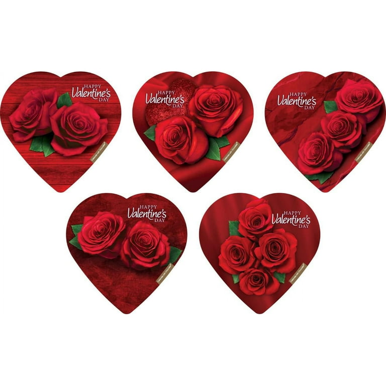 Elmer Chocolate Valentine's Day Rose Flowers Heart Shaped, 2 Ounce Chocolate Gift Box - 18 Count Case