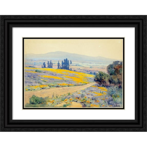 Elmer Wachtel 14x11 Black Ornate Wood Framed Double Matted Museum Art Print Titled: California Spring Landscape (ca. 1920)