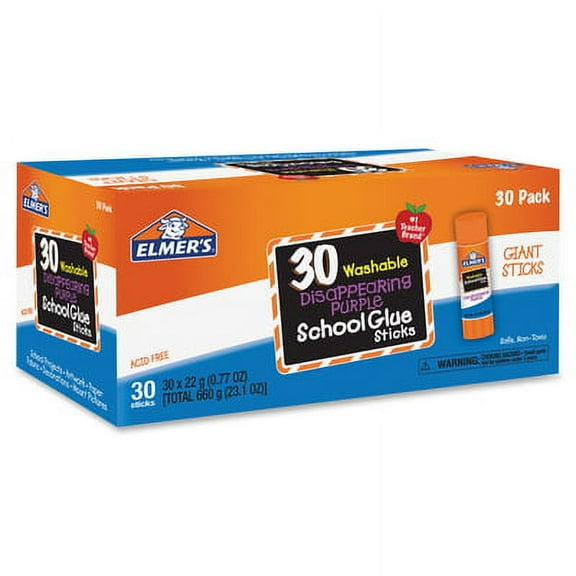 Elmer's-1PK Disappearing Purple All Purpose Glue Sticks, 0.77 Oz, Dries Clear, 30/Box