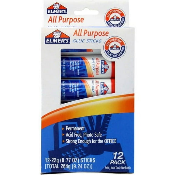Elmer's-1PK Elmer's Disappearing Glue Stick, 0.77 oz, Applies White, Dries Clear, 12/Pack (E517)