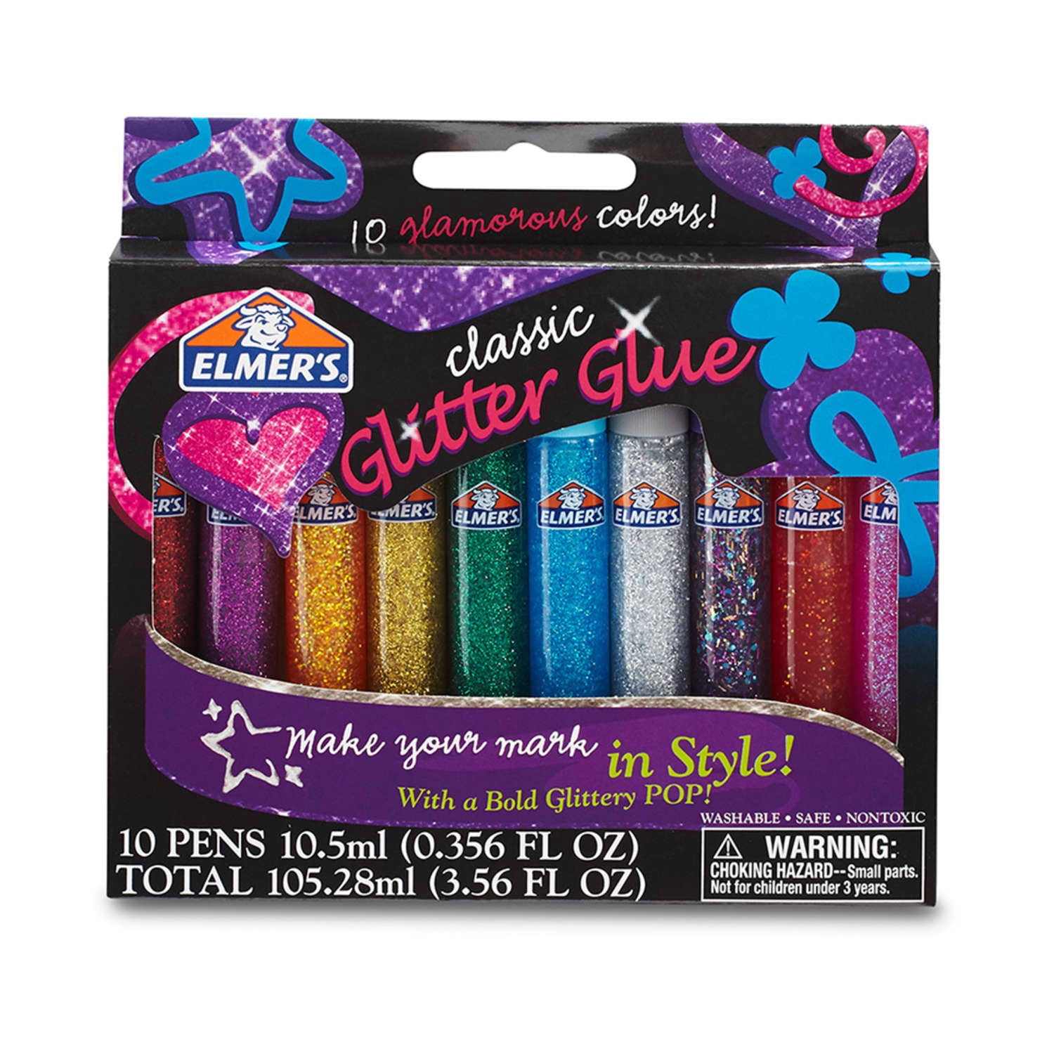 Elmer's 3D Washable Glitter Glue Pens, Classic Rainbow Color, 10 Count ...