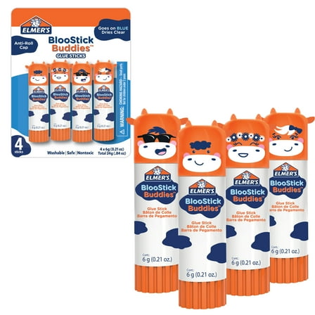 Elmer's BlooStick Buddies Glue Sticks, Disappearing Blue, 6g, 4 Count