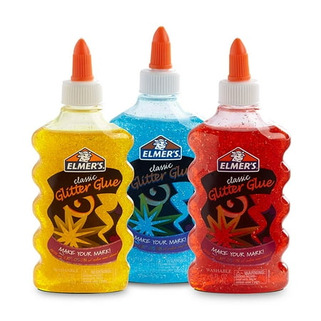 Elmer's Classic Non-Toxic Washable Glitter Glue, 6 oz Bottle, Assorted Primary Color, Pack of 3