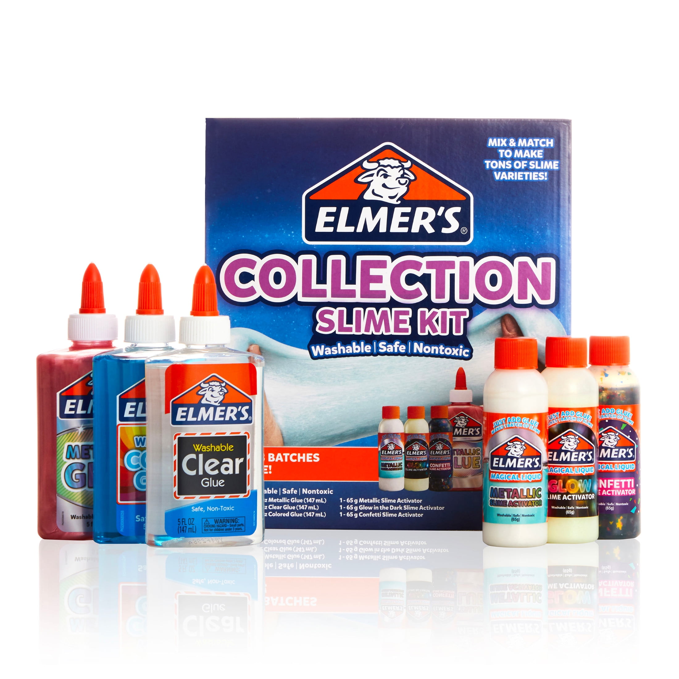 ELMER'S Elmers Collection Slime Kit: Translucent & Metallic Glue, Glow in The Dark & Confetti Magical Liquid Activator, 6 Count