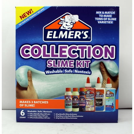 Elmer’s Collection Slime Kit: Translucent & Metallic Glue, Glow in the Dark & Confetti Magical Liquid Activator, 6 Count