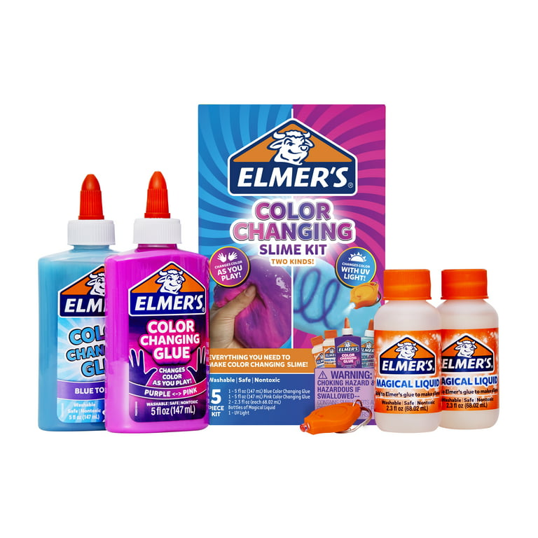 Elmer's Color Changing Slime Kit, (2) 5 oz Glues, Dries Purple and Red, (2)  2.3 oz Slime Activators, (1) UV Light (2078225)