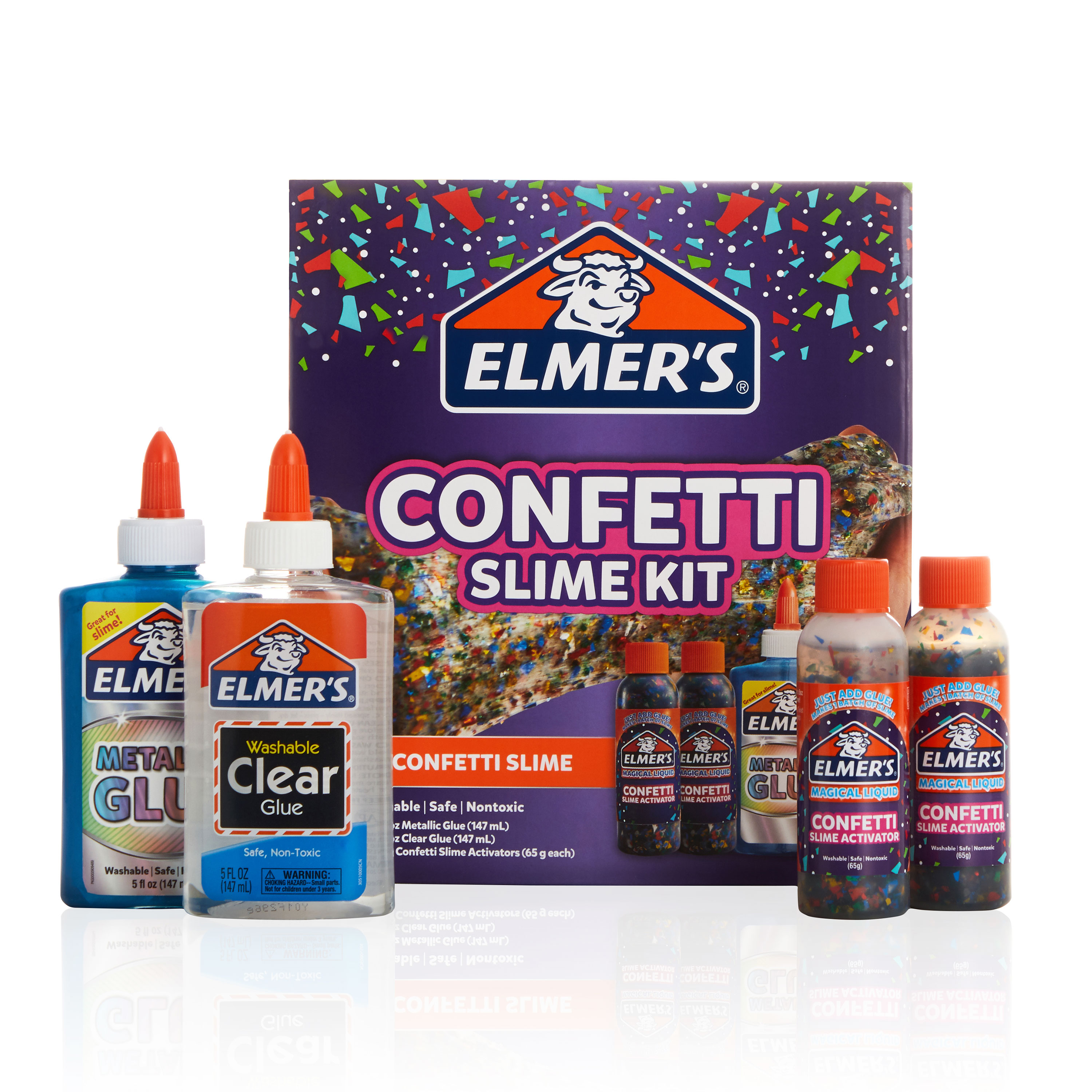 Elmer's Confetti Slime Kit: Supplies Include Metallic & Clear Glue, Confetti Magical Liquid Activator, 4 Count - image 1 of 6