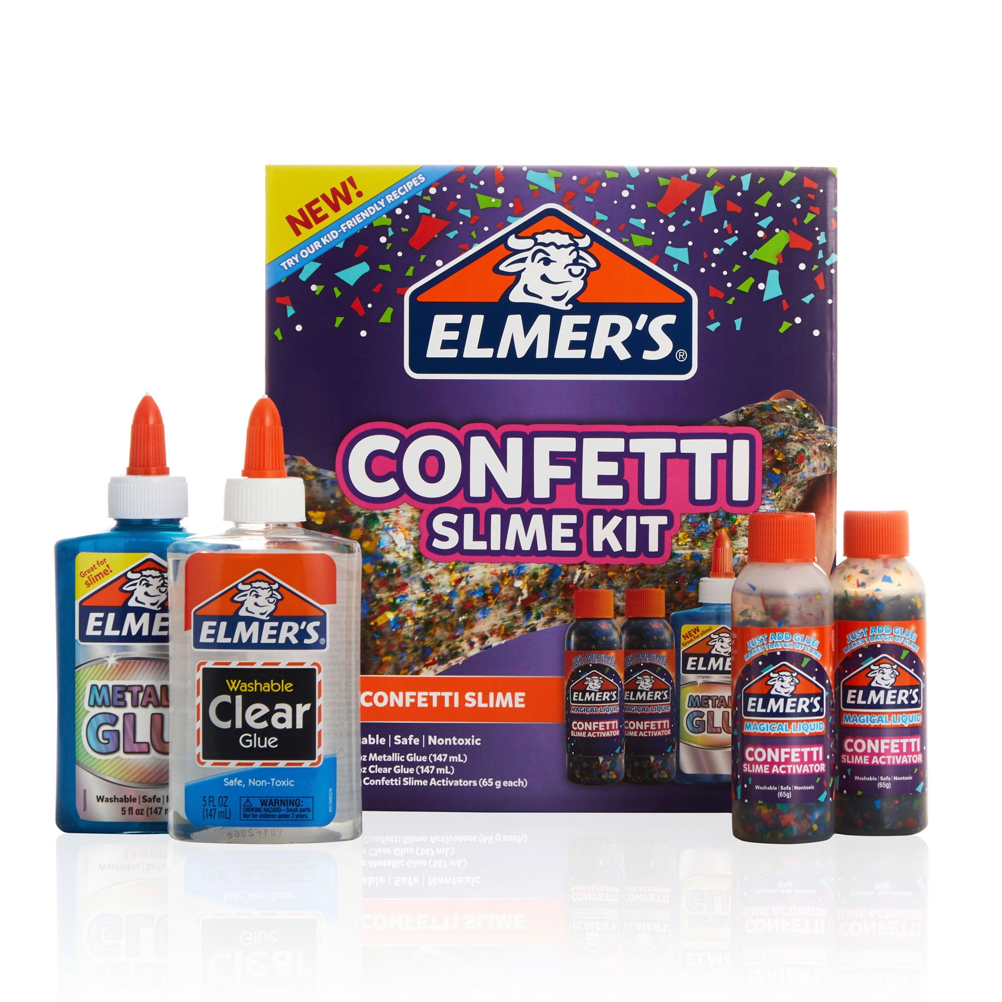 Elmer's Confetti Slime Kit: Supplies Include Metallic & Clear Glue, Confetti Magical Liquid Activator, 4 Count