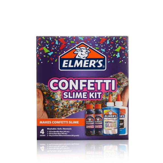 Elmer’s Confetti Slime Kit | Slime Supplies Include Metallic Glue, Clear Glue, Confetti Magical Liquid Slime Activator, 4 Count