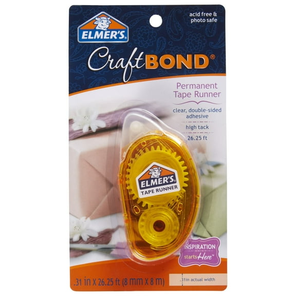 Elmer’s CraftBond Permanent Tape Runner, Clear, Double Sided, 26.25-Feet