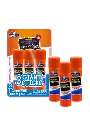 Disappearing Purple School Giant Glue Sticks, Washable, 22 g Each, 3 Count