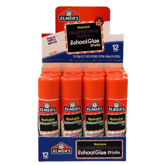 Elmer's Disappearing Purple School Glue Sticks, Washable, 22 Gram, 12 Count