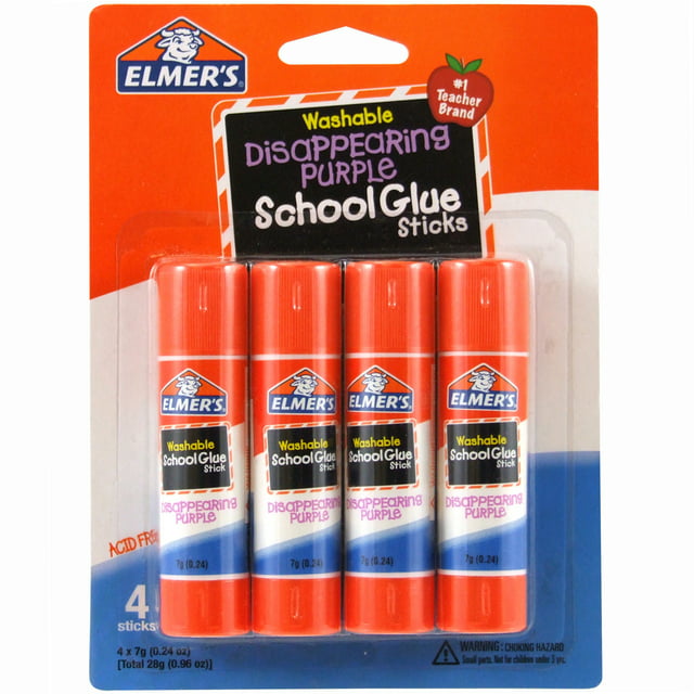 Elmer's Disappearing Purple School Glue Sticks, Washable, 7g (0.24 oz), 4 Count