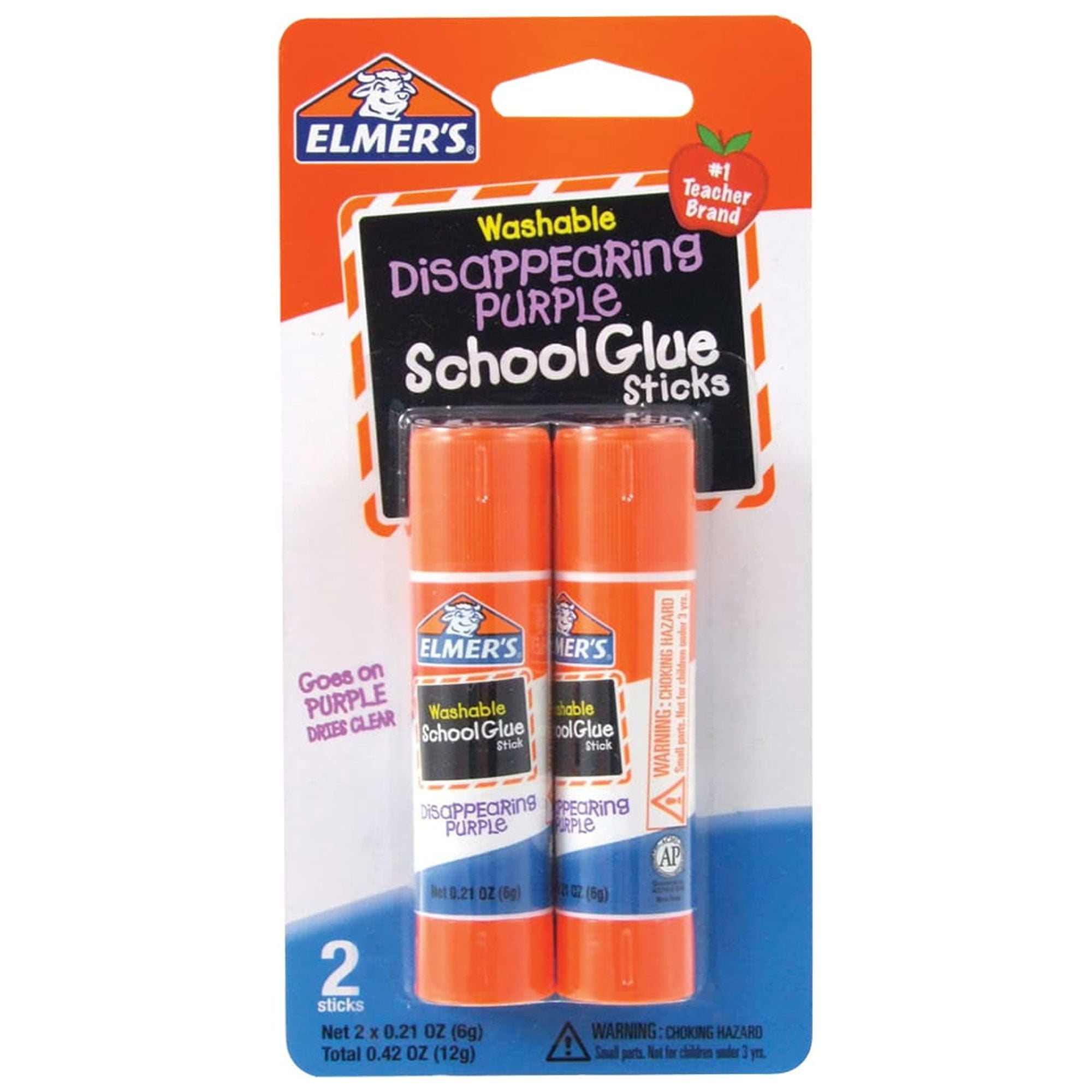 Elmer's Disappearing Purple School Glue Sticks, Washable, 2 Sticks