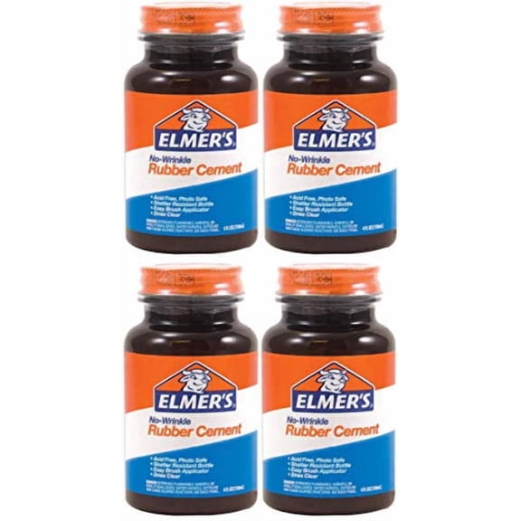 Elmer's E904 Rubber Cement, Repositionable, 4 oz, 4 Pack