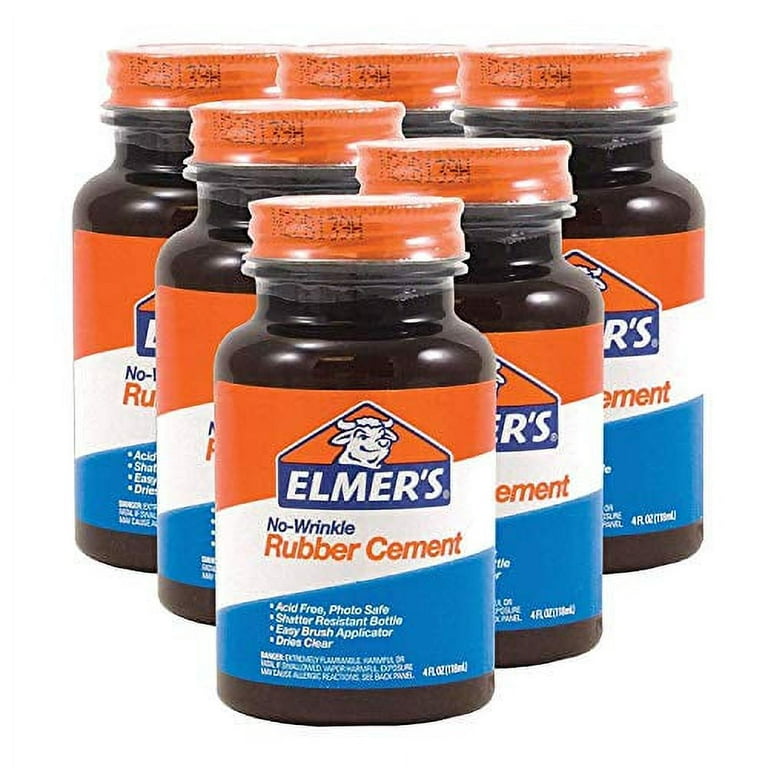 4 Elmers RUBBER CEMENT No Wrinkle Adhesive Glue Brush Clear Acid Free Craft  8oz 