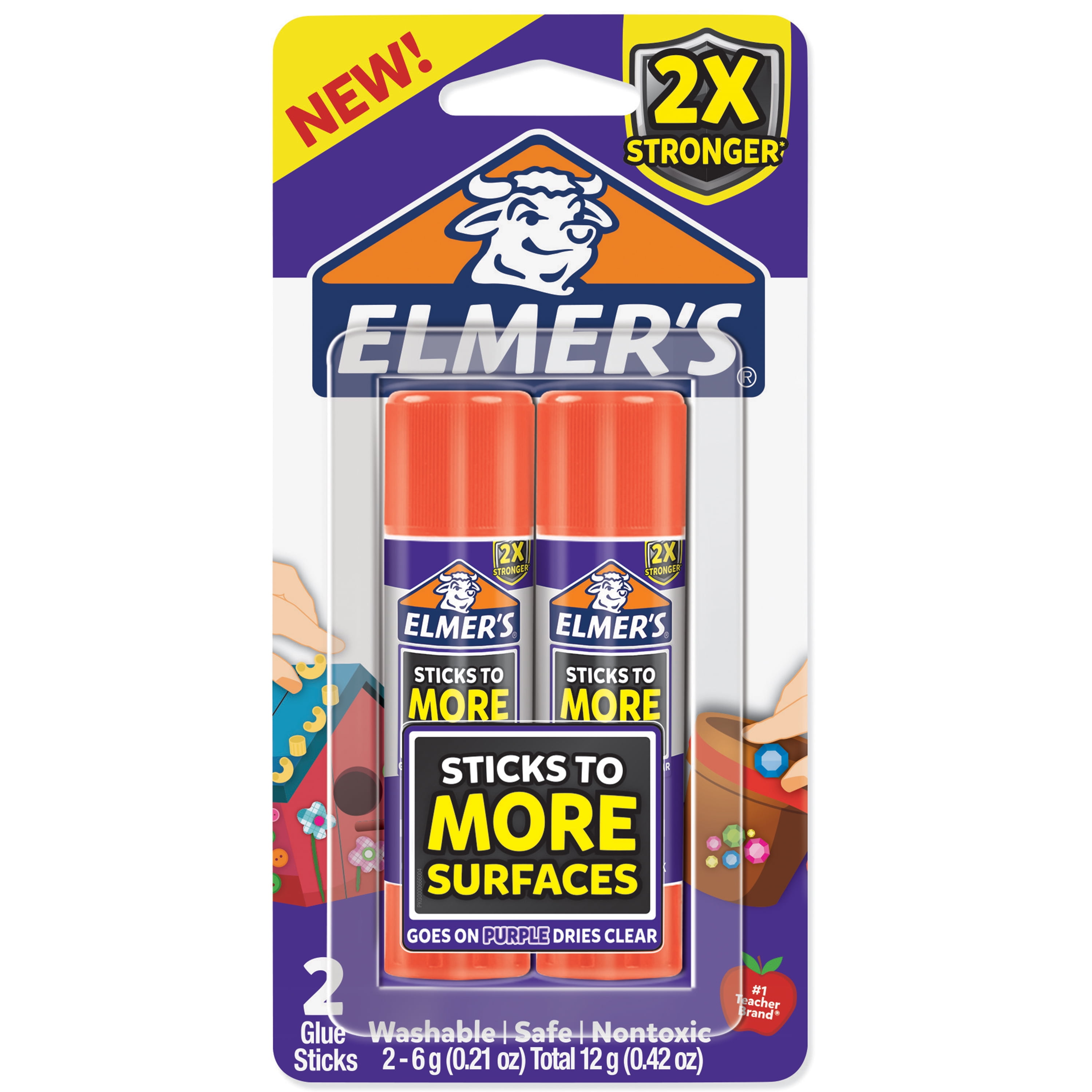 Elmer's Extra Strength School Glue Sticks, Washable, 6 Gram, 2 Count 