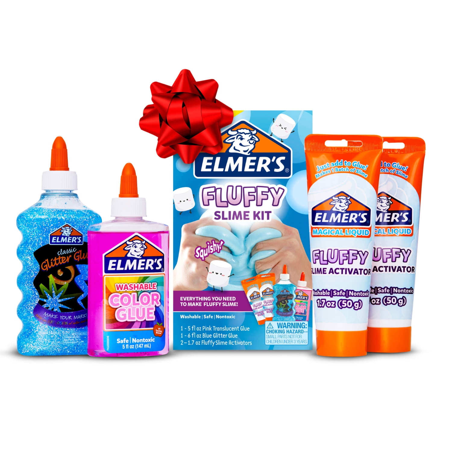 Elmers Fluffy Slime Kit, Includes Elmers Translucent Glue, Elmers Glitter Glue, Elmers Slime Activator, 4 Count