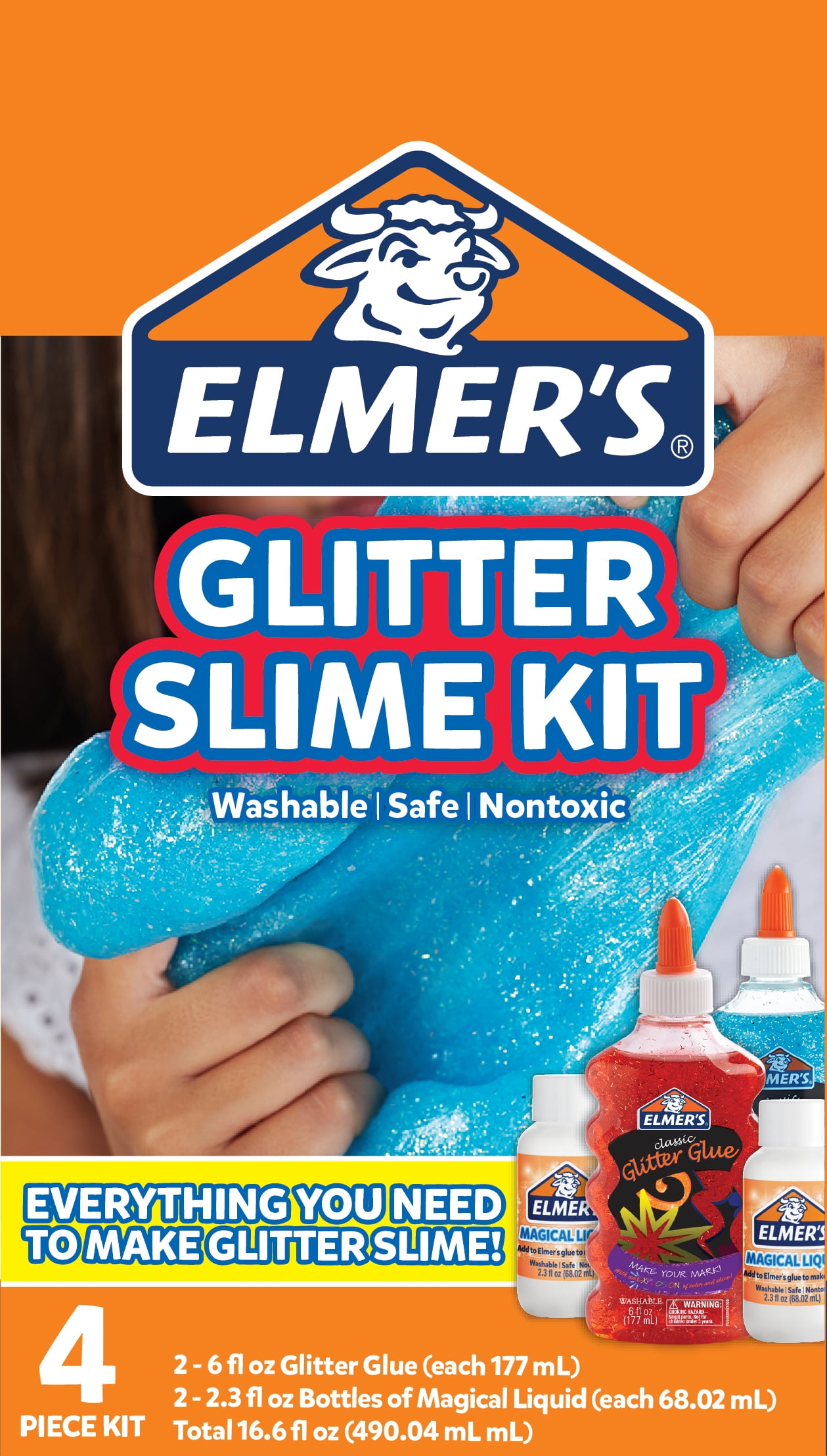 Elmer's Glitter Slime Kit, Liquid Glitter Glue, Assorted Colors, with Glue Slime Activator, 4 Count