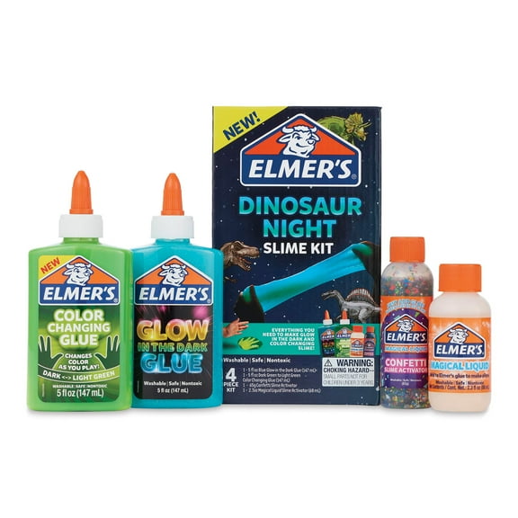 Elmers Glue Slime Kit, Dinosaur Night, Makes Color Changing and Glow in the Dark Slime, Includes Liquid Glue and Slime Activator, 4 Count