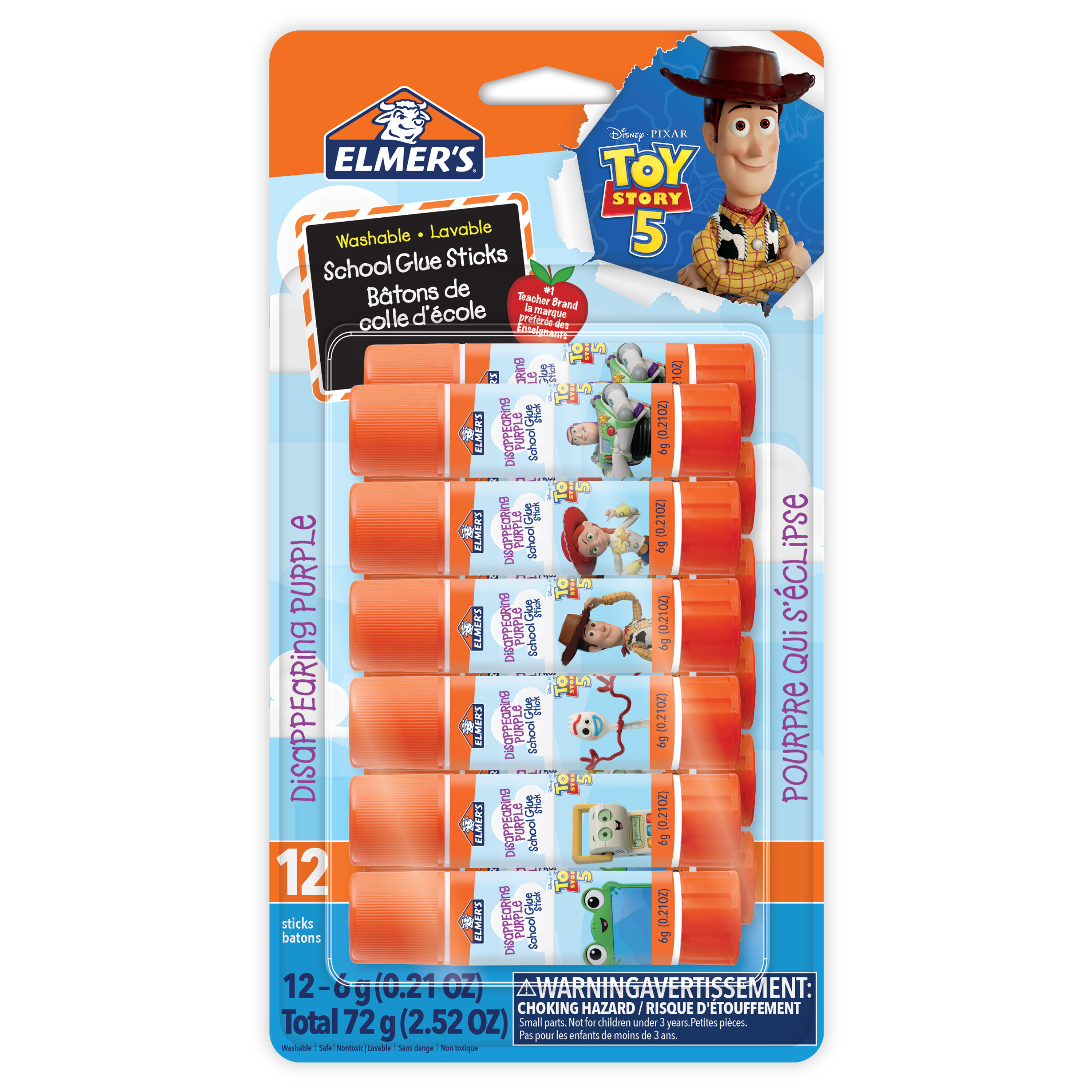 Elmer's Glue Sticks featuring Toy Story Characters, Disappearing Purple Glue Sticks, School Supplies, 6g, 12 Count