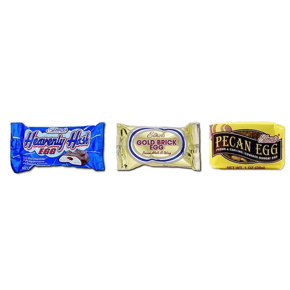 Elmer's Gold Brick Eggs (24 Individual Eggs) , Elmer's Heavenly Hash Eggs(24 Individual Eggs), and Elmer's Pecan Nougat Eggs (24 Individual Eggs) Easter Candy