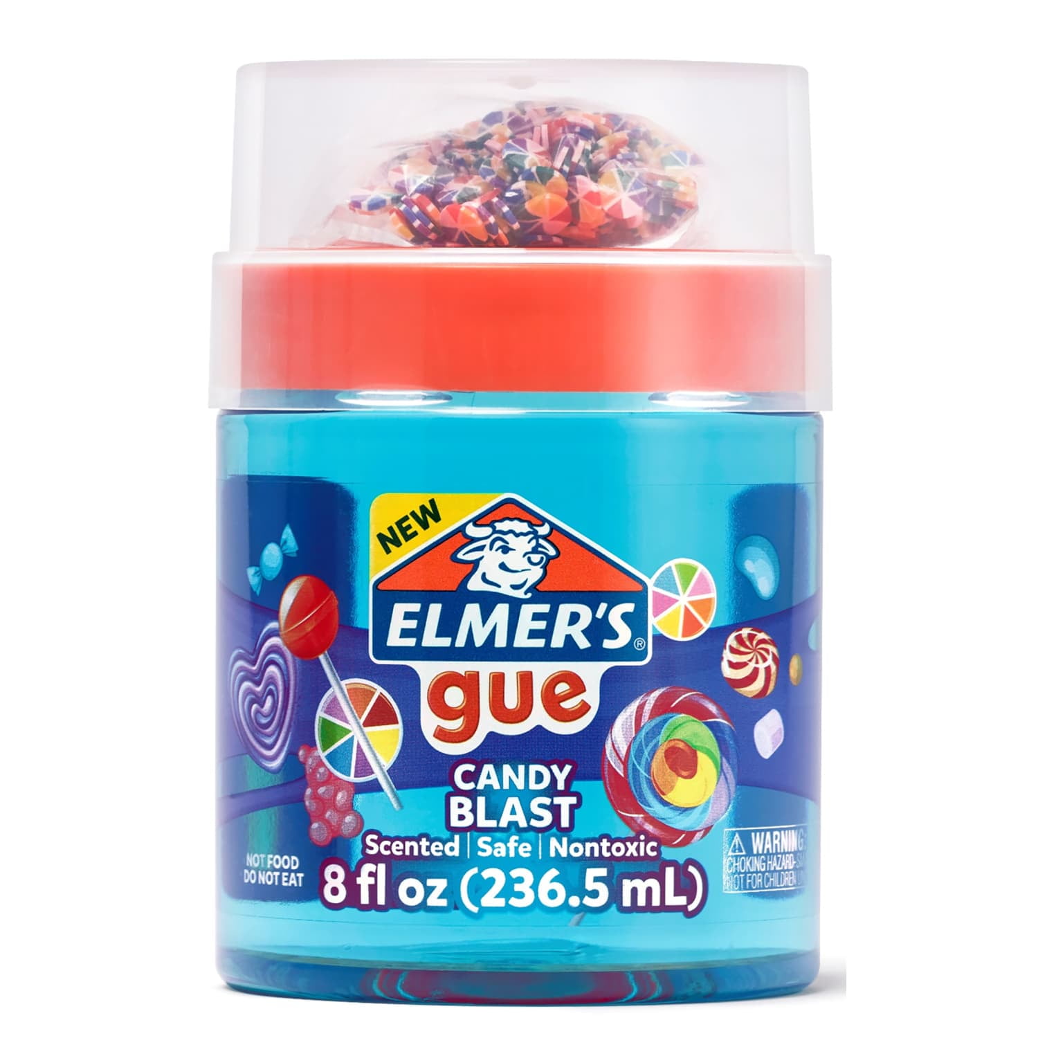 Elmer’s Gue Candy Blast Premade Slime, Clear Blue, Sugary Swirl Mix-Ins