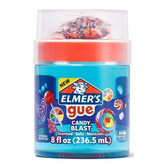 Elmer’s Gue Candy Blast Premade Slime, Clear Blue, Sugary Swirl Mix-Ins