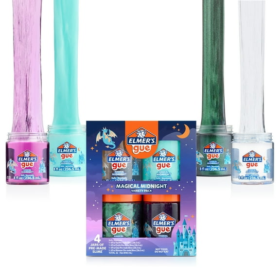 Elmer's Gue Premade Slime, Magical Midnight Variety Pack, Assorted Colors, 8 oz, 4 Count