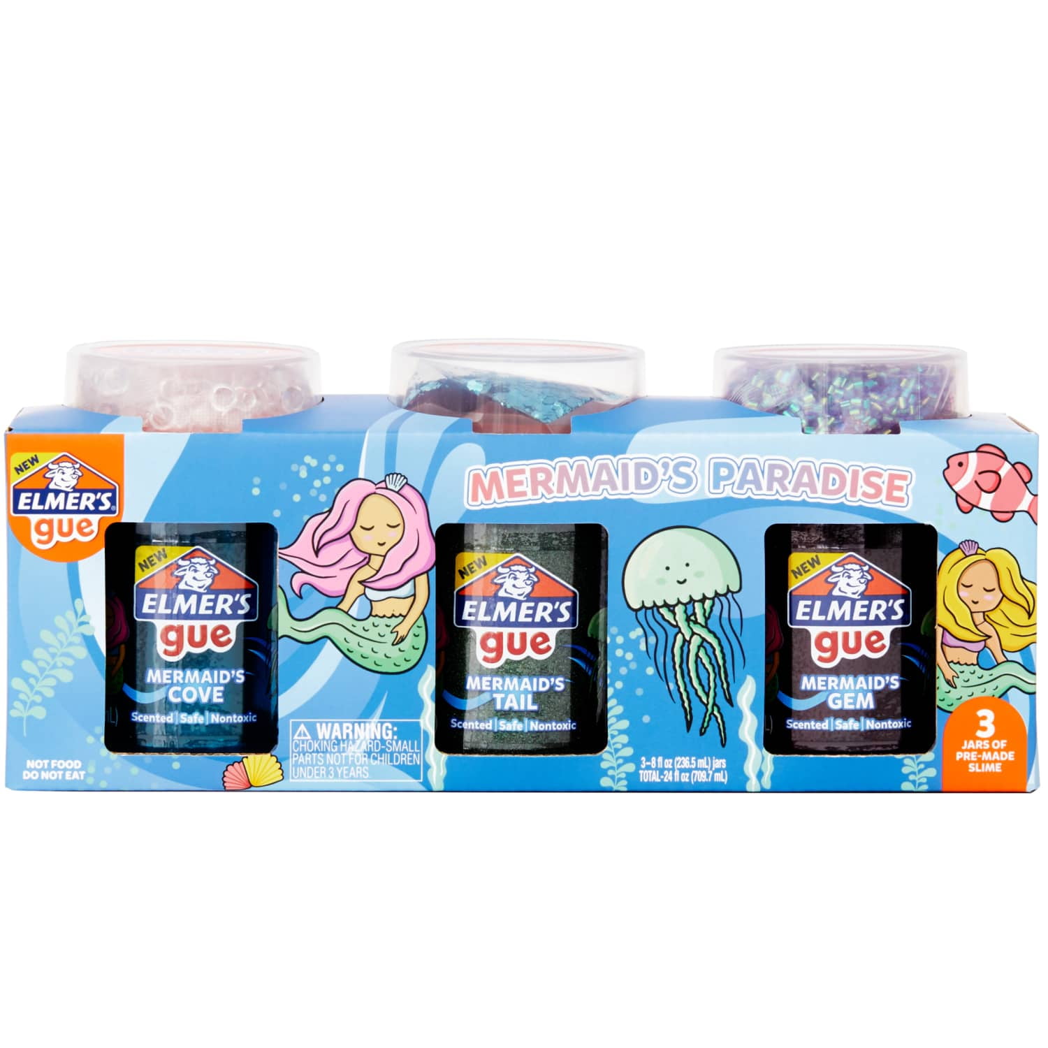 ELMER'S Elmers Gue Premade Slime, Mermaid's Paradise Slime Variety Pack, Includes Fun, Unique Add-Ins, Variety Pack, 3 Count