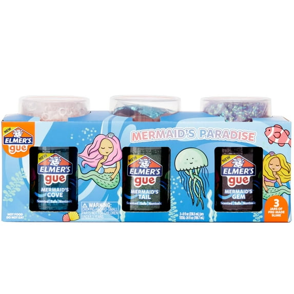Elmer’s Gue Premade Slime, Mermaid's Paradise Slime Variety Pack, Includes Fun, Unique Add-Ins, Variety Pack, 3 Count