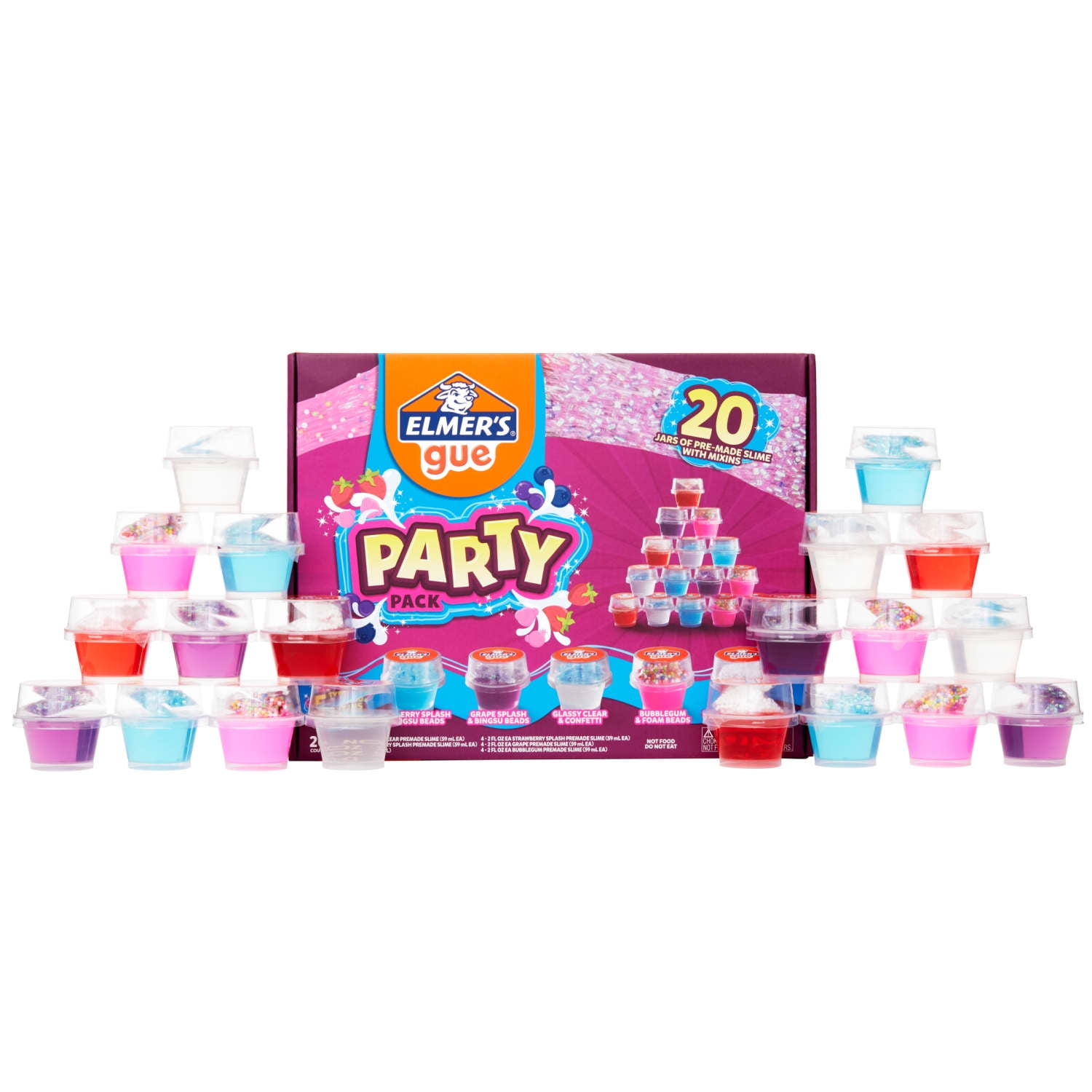 ELMER'S Elmers Gue Premade Slime, Slime Kit, Includes Fun, Unique Add-Ins, Party Pack, 20 Count