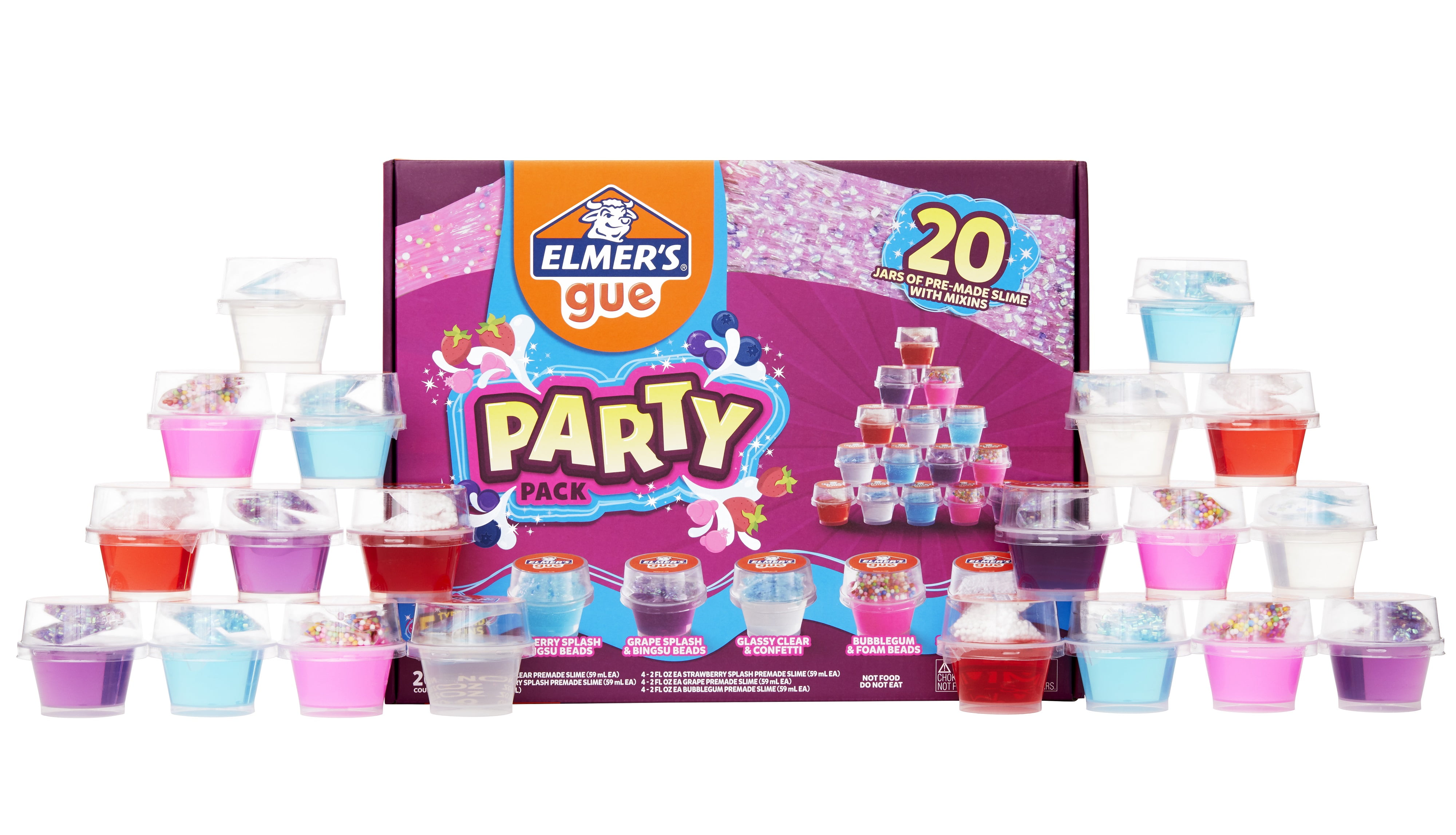 Elmer’s Gue Premade Slime, Slime Kit, Includes Fun, Unique Add-Ins, Party Pack, 20 Count
