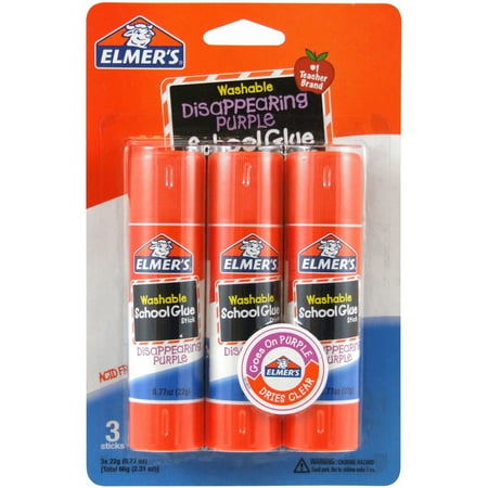 Elmer's Disappearing Purple School Giant Glue Sticks, Washable, 22 g Each, 3 Count