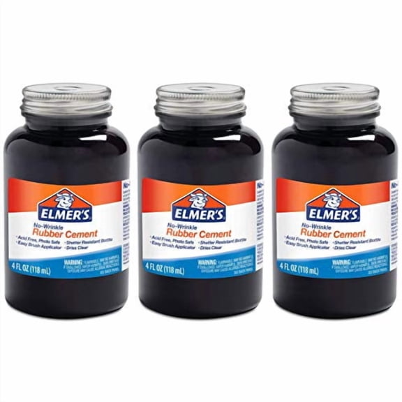 Elmer's No-Wrinkle Rubber Cement, Clear, Brush Applicator 4 oz ( Pack of 3)