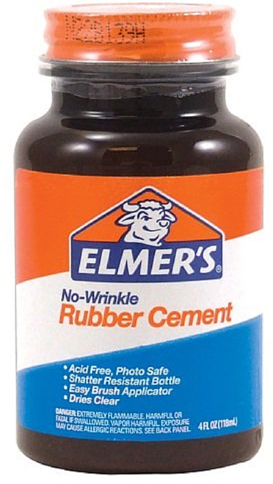 Elmer's No-Wrinkle Rubber Cement, Clear, Brush Applicator 4 oz (Pack of 2)