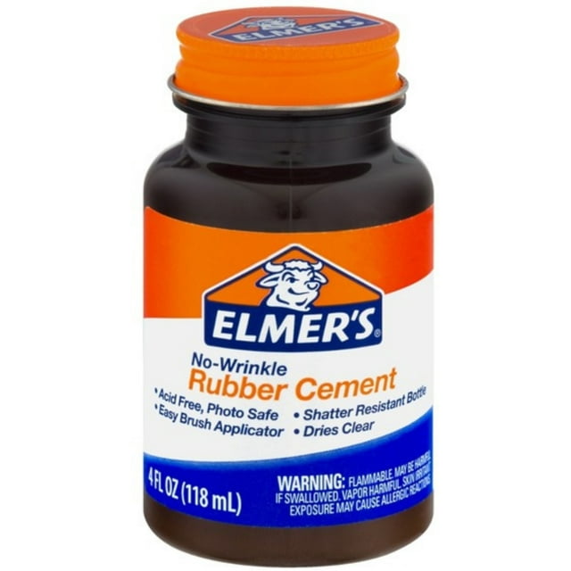 Elmer's NoWrinkle Rubber Cement, Clear, Brush Applicator 4 oz