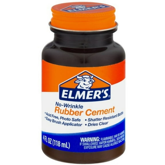 Elmer's No-Wrinkle Rubber Cement, Clear, Brush Applicator 4 oz