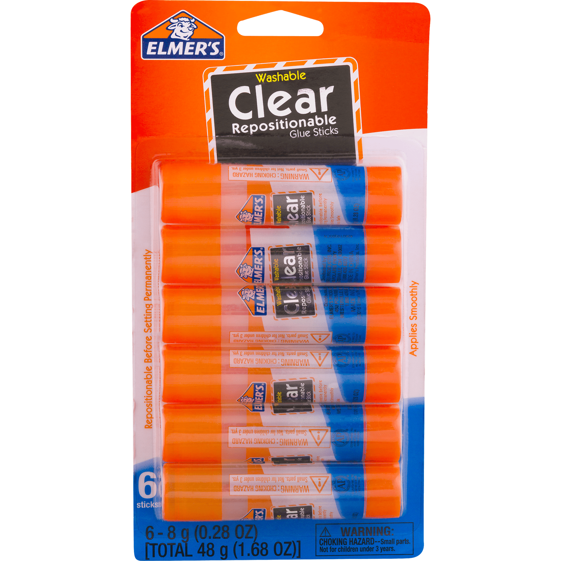 Elmer’s® Repositionable Glue Sticks, 1.68 Oz, Clear, Pack Of 6