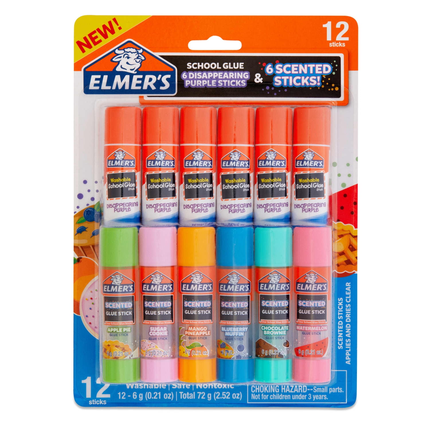 Elmer's Scented Glue Sticks Variety Pack, Includes Disappearing Purple, 12 Count