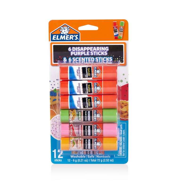 NEW 12 ELMERS GLUE STICKS 6 SCENTED & 6 DISAPPEARING PURPLE SCHOOL SUPPLIES