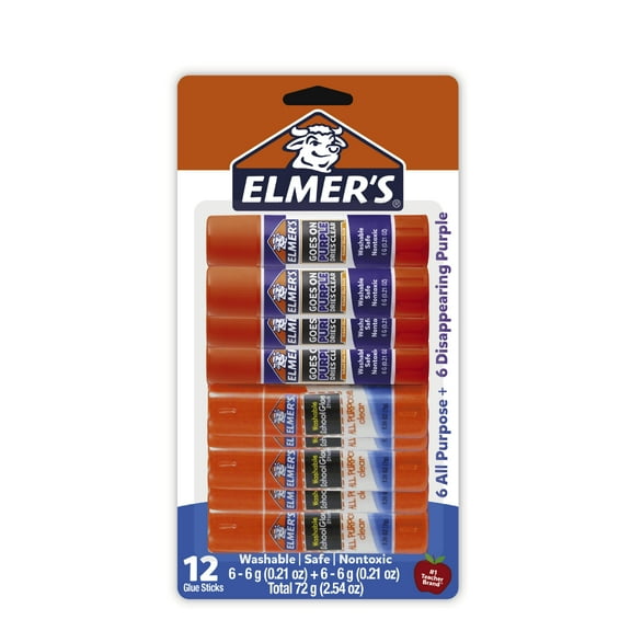 Elmer's School Glue Sticks & Disappearing Purple Glue Sticks, 12 Count