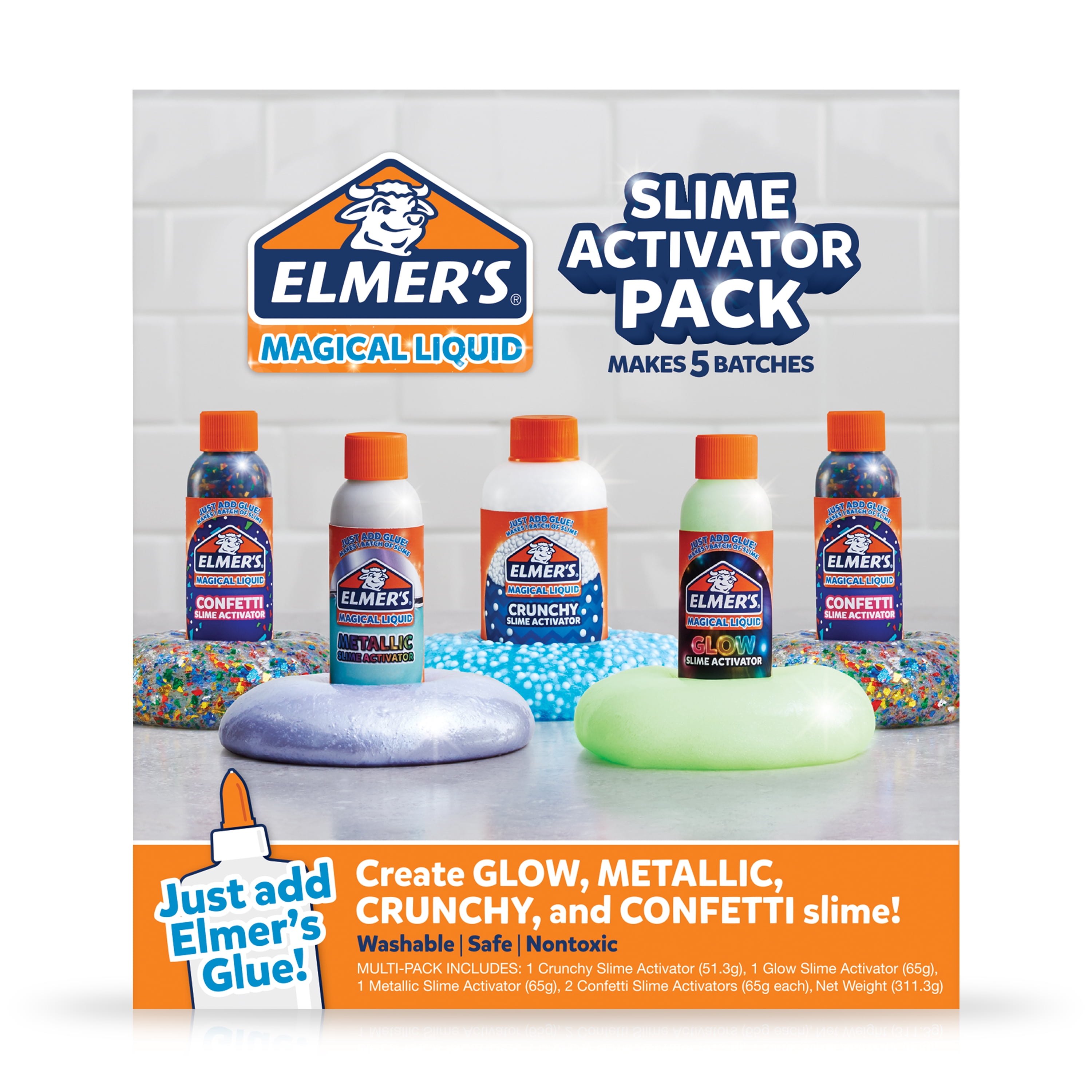 Elmer's Slime Activator Variety Pack | Magical Liquid Glue Slime Activator,  5 Count