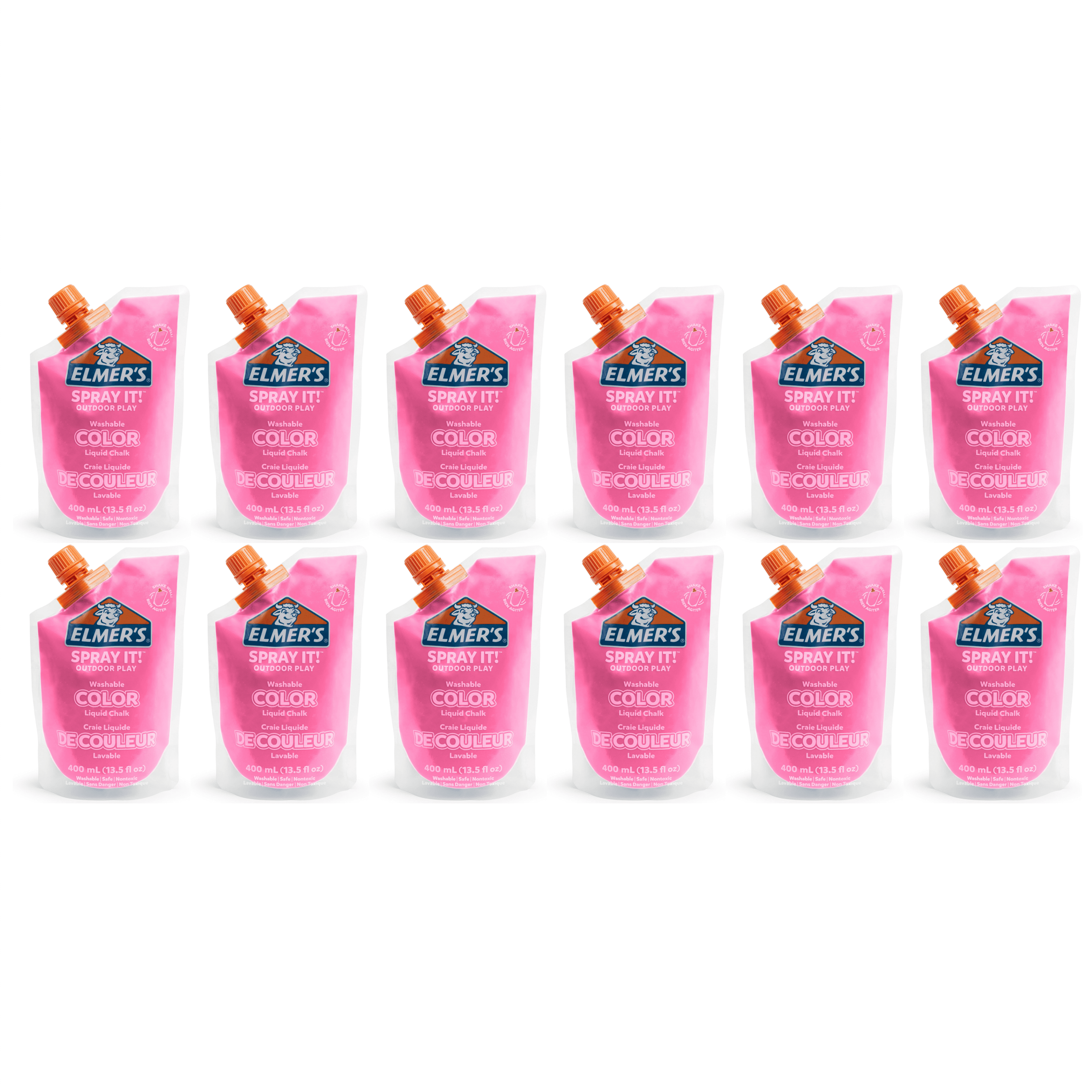 Elmer's Spray It! Outdoor Play Washable Liquid Chalk Refill Pouch, Pink, Case of 12