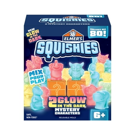 Elmer’s Squishies DIY Squishy Toy Kit, 2 Count Mystery Characters, Glow in the Dark Color