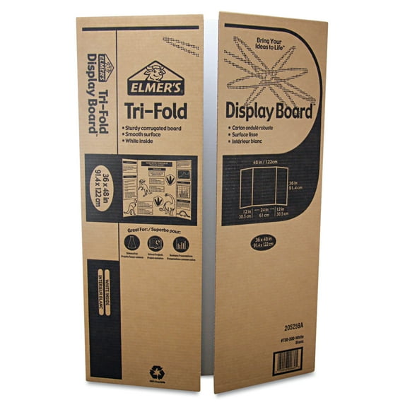 Elmer's Tri-Fold Corrugated Project Display Board, 4' x 3', White, 1 Count
