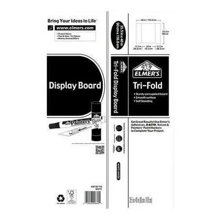Elmer's Tri-Fold Corrugated Project Display Board, White, 35.5" x 46"