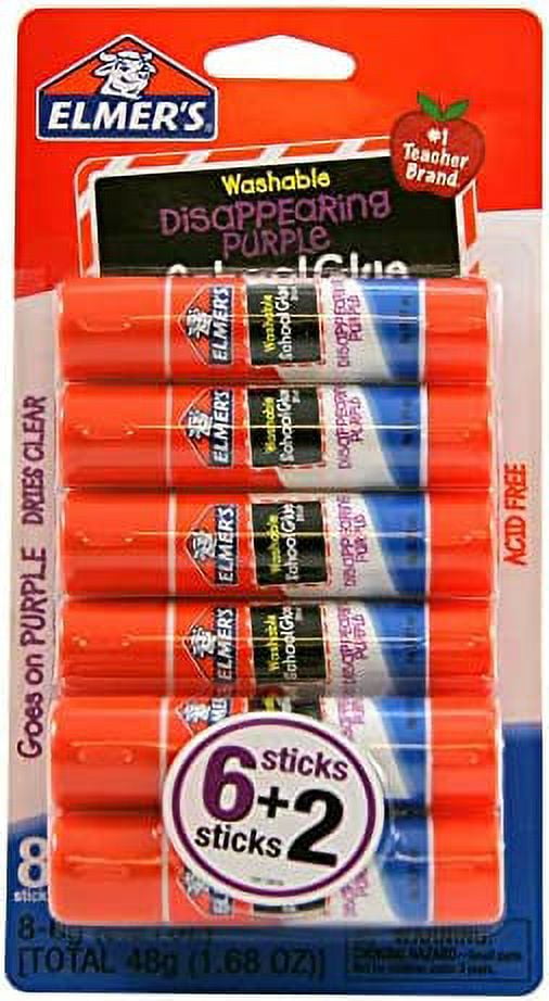 Elmer's Washable Disappearing Purple Glue Sticks, Acid Free, 6 Count (3 Pack)