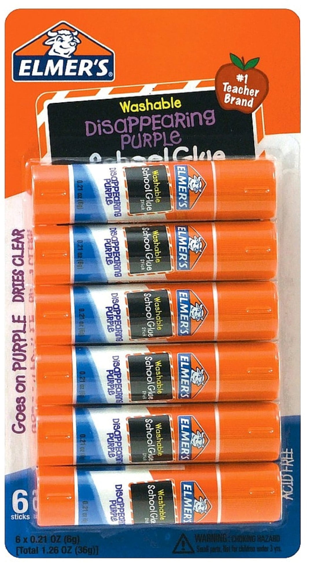 Elmer's Washable Disappearing Purple School Glue Sticks, 0.21 oz