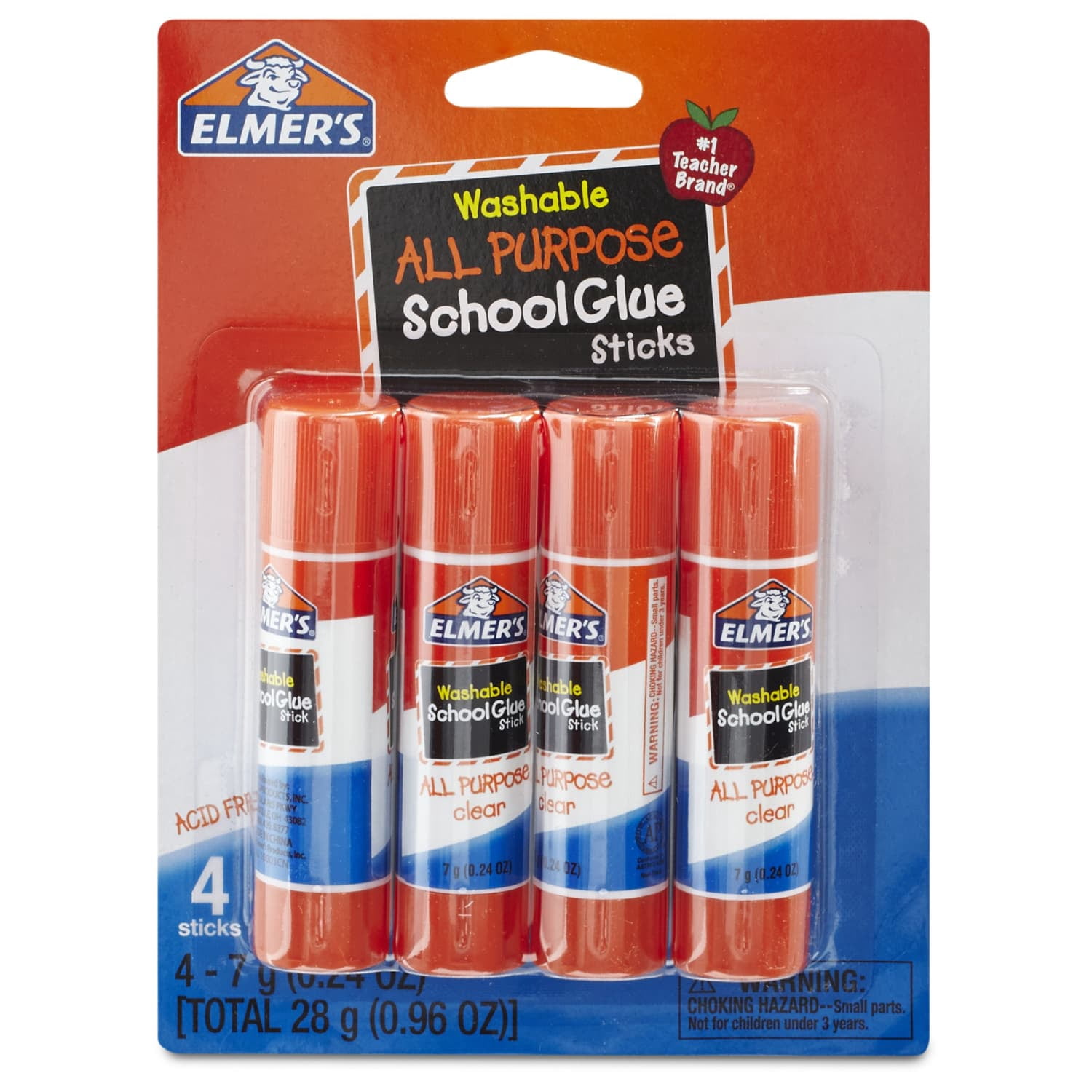 Elmer's All Purpose School Glue Sticks, Clear, Washable, 7 Gram, 4 Count